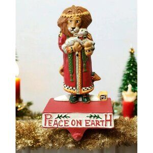 VTG Mary Engelbreit Cast Iron Christmas Stocking Hanger Lion Lamb PEACE 0N EARTH